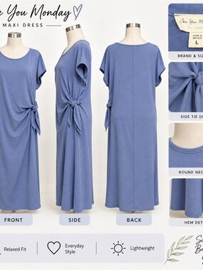 See You Monday Dusty Blue Side-Tie Maxi Dress
